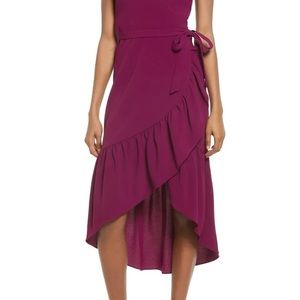 Dress the Population Delphine Magenta Crepe Wrap Midi Dress